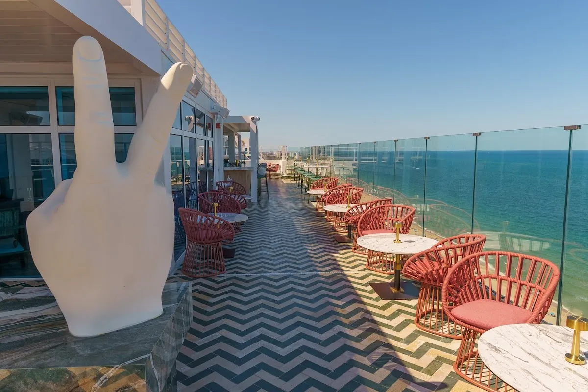 Nubé Rooftop's rooftop terrace in the evening, 26 floors above Fort Lauderdale Beach.