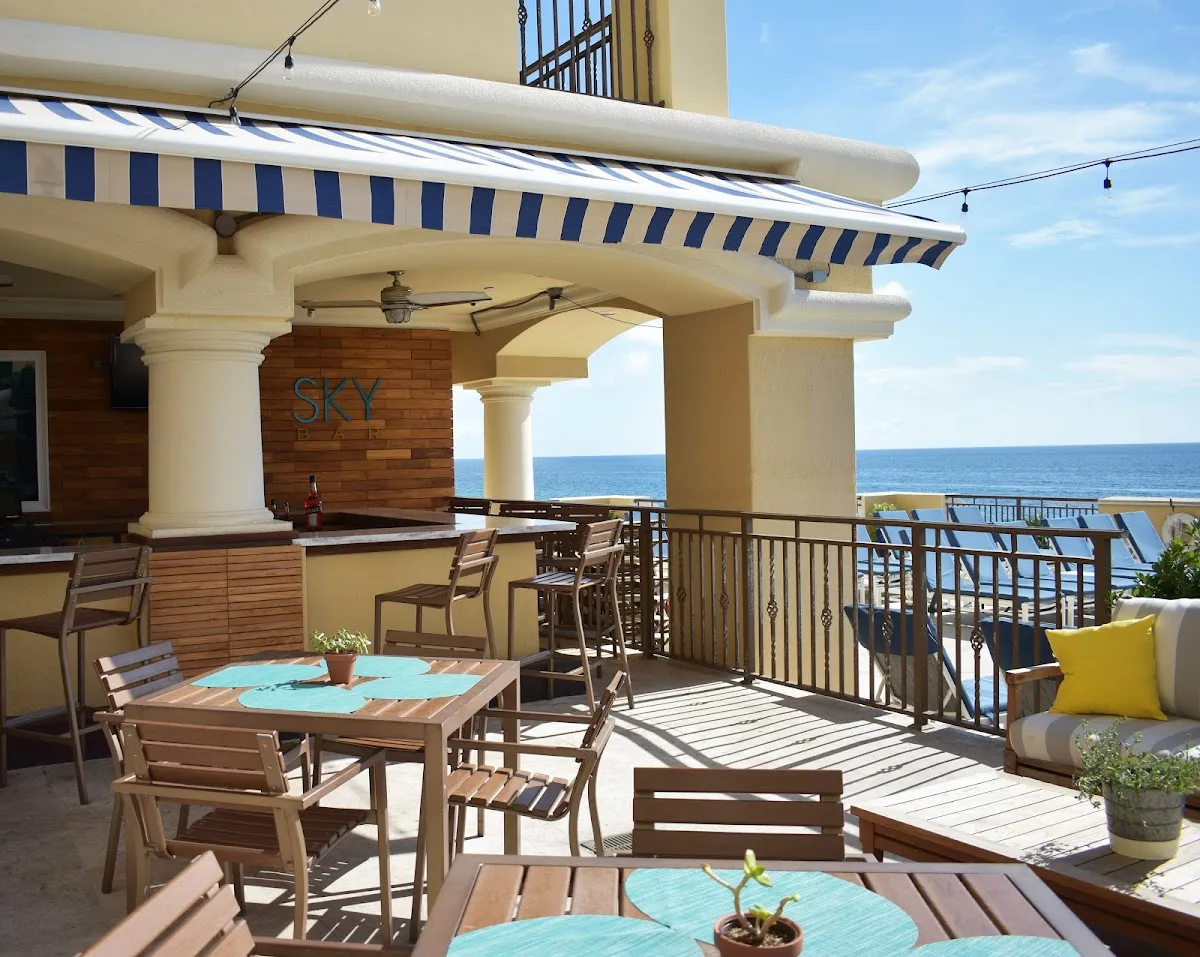 SKY Bar's rooftop terrace in the evening, overlooking the Atlantic from Fort Lauderdale Beach.