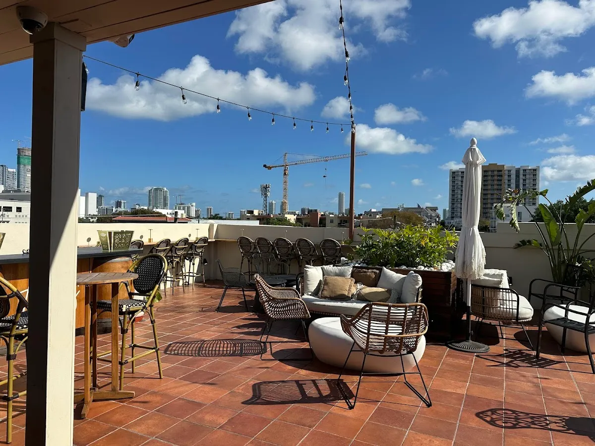 Terras Miami Rooftop's rooftop terrace in the evening, Little Havana, Miami.